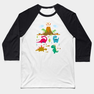 Dinosaur and volcano Baseball T-Shirt